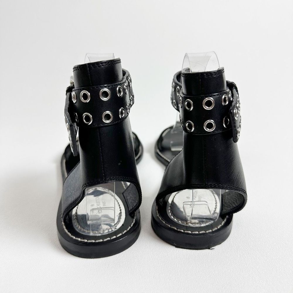 LOUIS VUITTON Ocean Drive Flat Sandals 40 US 9.5 Black Brown Monogram Leather - Picture 6 of 13